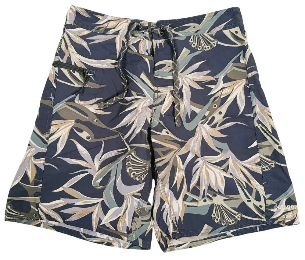 Patagonia Mens Wavefarer Board Shorts Size 28 Tropical Bird Floral Surf Swim